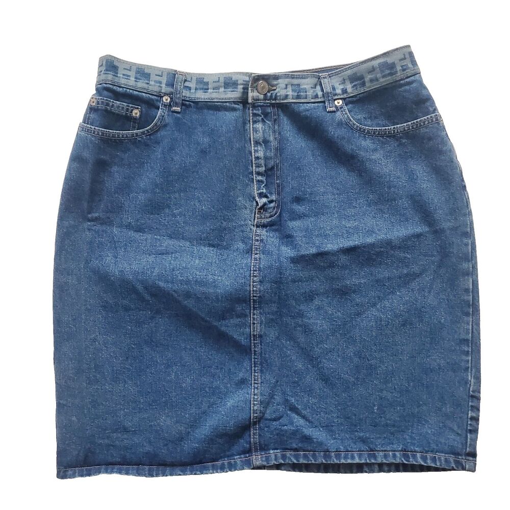 Vintage Tommy Hilfiger Denim Skirt Size 16 Y2K Jeans Skirt Mini Cotton Logo